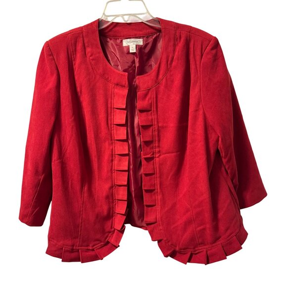 Red Dressbarn Womens Ruffle Trim Open Front Blazer Jacket XL Polyester - Picture 1 of 11